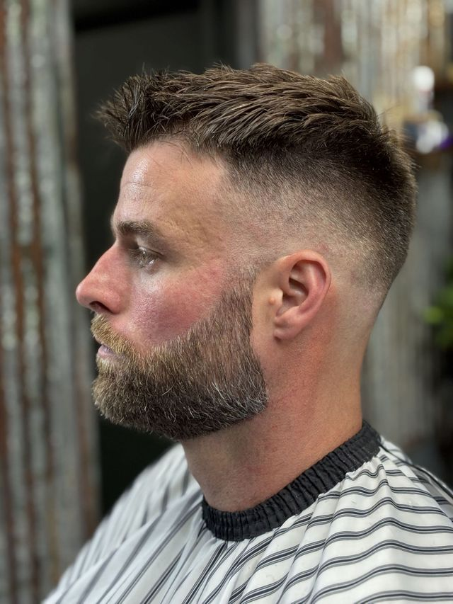 Textured high fade and shaped beard at JM Barber Co., Lake Park, Florida
